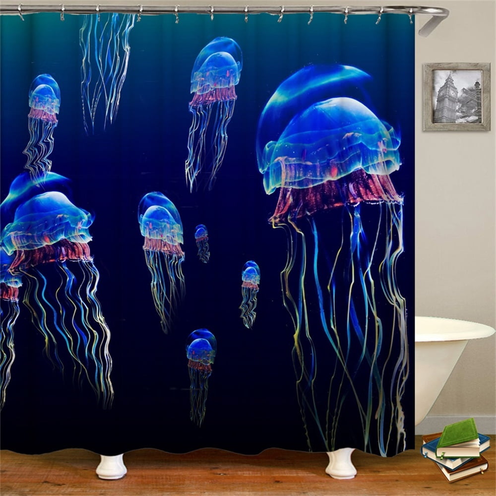 Shower Curtain Set With Hooks Colorful Jellyfish Blue Scaleph Aurelia Sea Animal Fabric Bathroom Decor Waterproof Polyester Fabric Bathroom Accessories Bath Curtain Walmart Canada