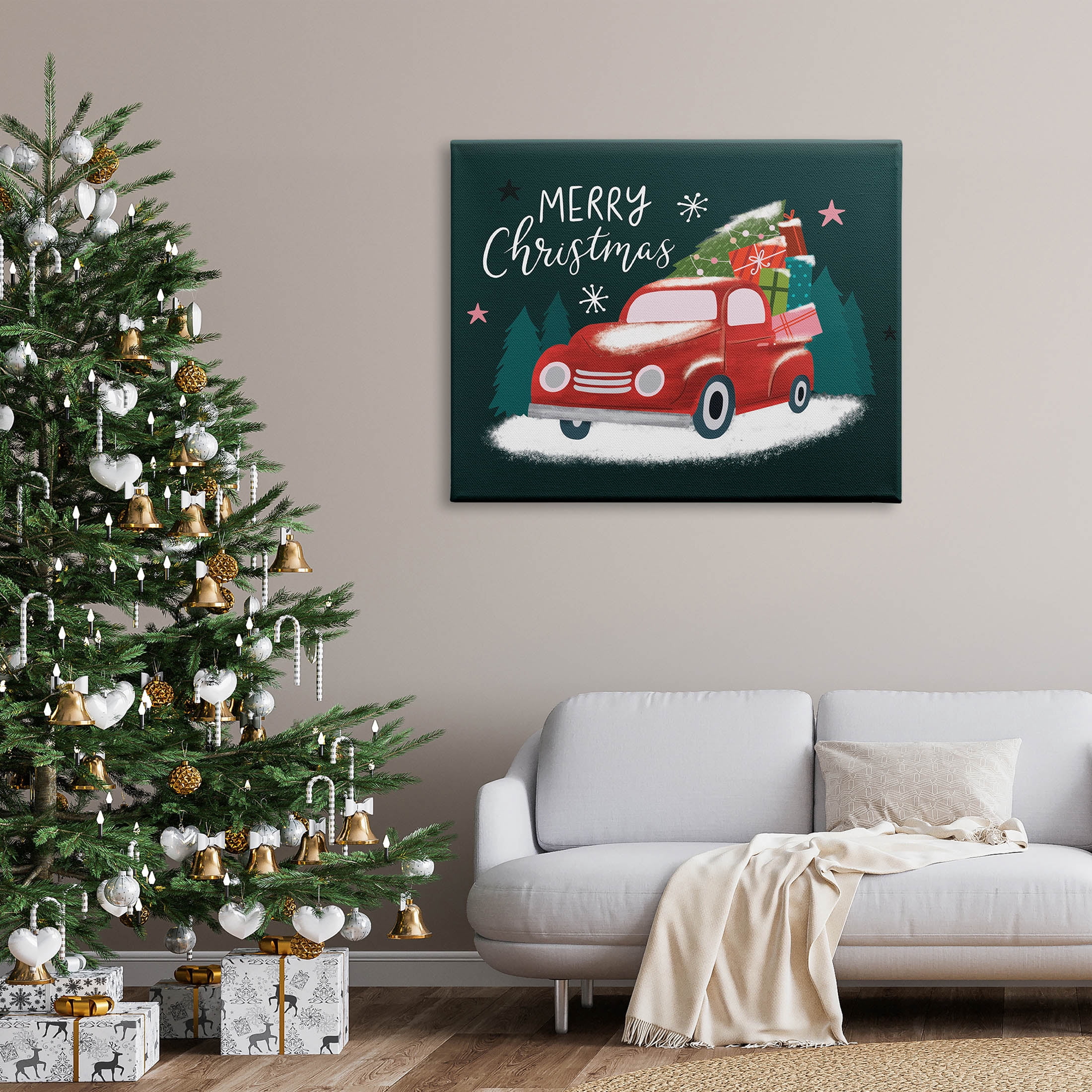 Merry Christmas Gifts Truckload Holiday Graphic Art Gallery Wrapped Canvas Print Wall Art