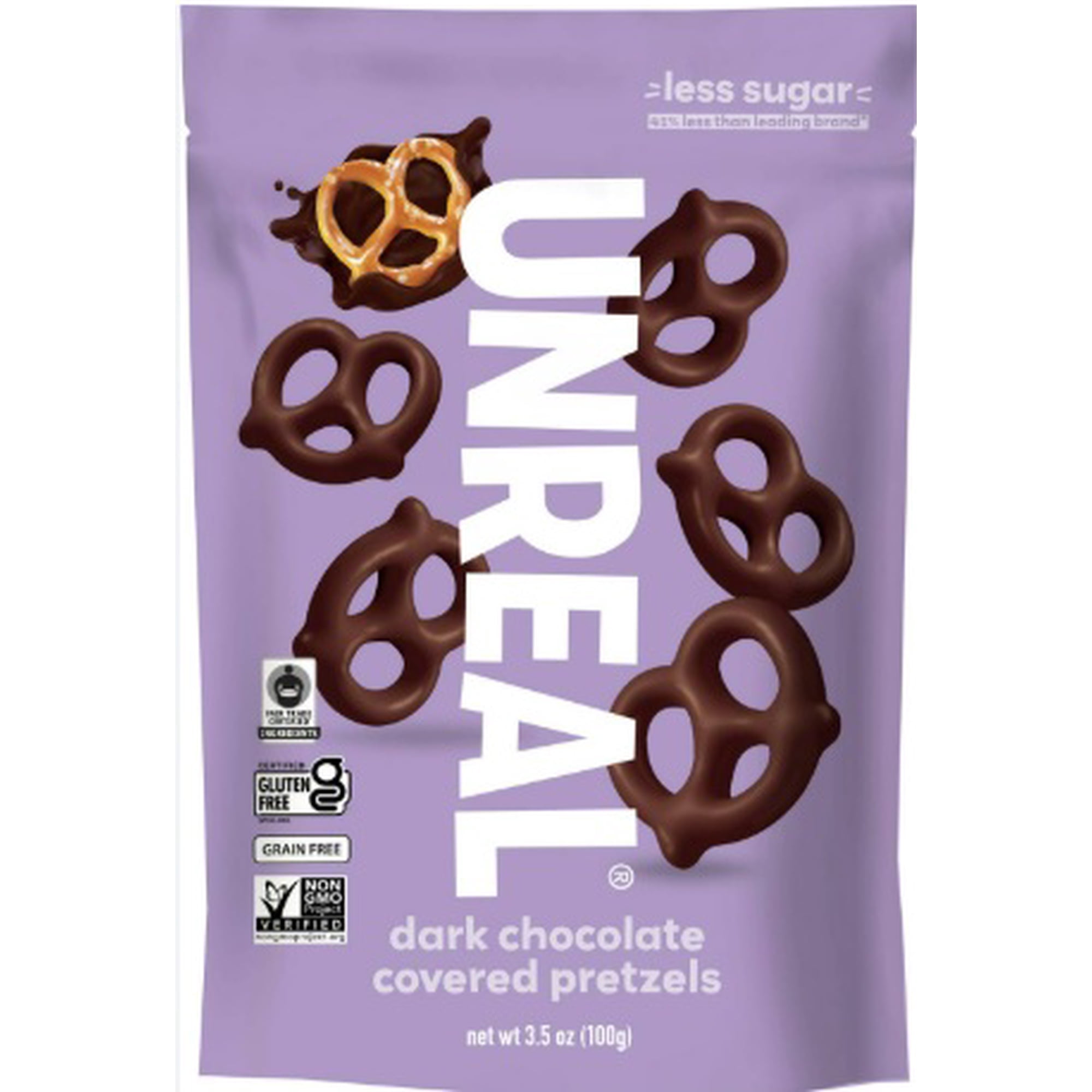 Unreal Dark Chocolate Covered Pretzels 3.5 oz Bag – Non-GMO Gluten-Free Snack