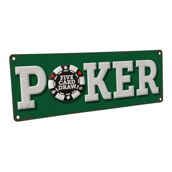 Poker 4"x12" Metal Sign, Wall Décor for Mancave, Den, and Gameroom