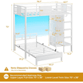 thumbnail image 3 of Bunk Bed Twin Over Twin Size with 8 Storage Drawers, Twin Bunk Beds with Led Lights & Storage Shelves, Metal Loft Bed with 13.4" H Guardrail & Ladder,White, 3 of 9