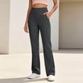 thumbnail image 4 of Womens High Waisted Yoga Pants Straight Leg Leggings Petite Regular, Side Pockets, Slim Fit, Solid Color, Women's Yoga Legging, Bell Bottom,Work Lounge Daily, 4 of 7