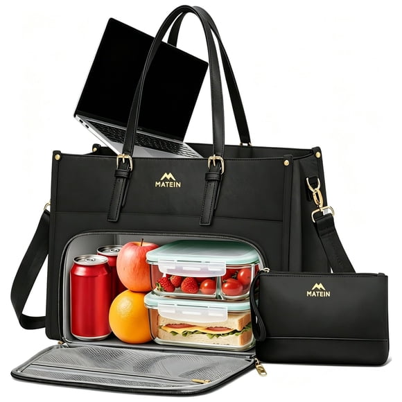 MATEIN Sacs pour Ordinateur Portable pour Femmes, Sac de Travail avec Compartiment à Lunch, Sacs Fourre-Tout de Travail avec Pochette, Grands Sacs à Lunch pour le Bureau, Usage Quotidien, 2 Ensembles, B