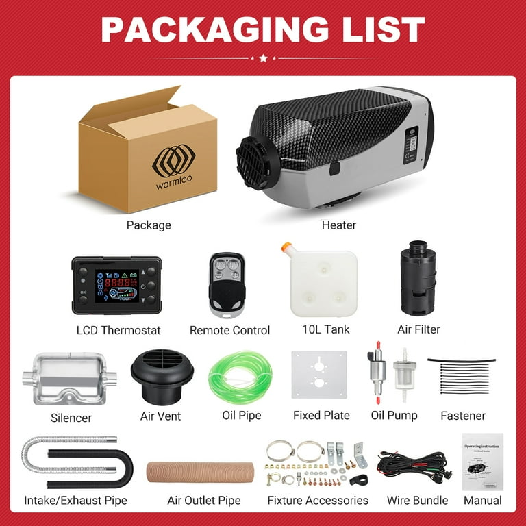 Warmtoo Diesel Air Heater, 12V 8KW Diesel Parking Heater with LCD Switch  and Remote Control, 10L Tank, Muffler for Truck, Boat, Car Trailer,  Campervans and Caravans, Grey+Black - Walmart.com