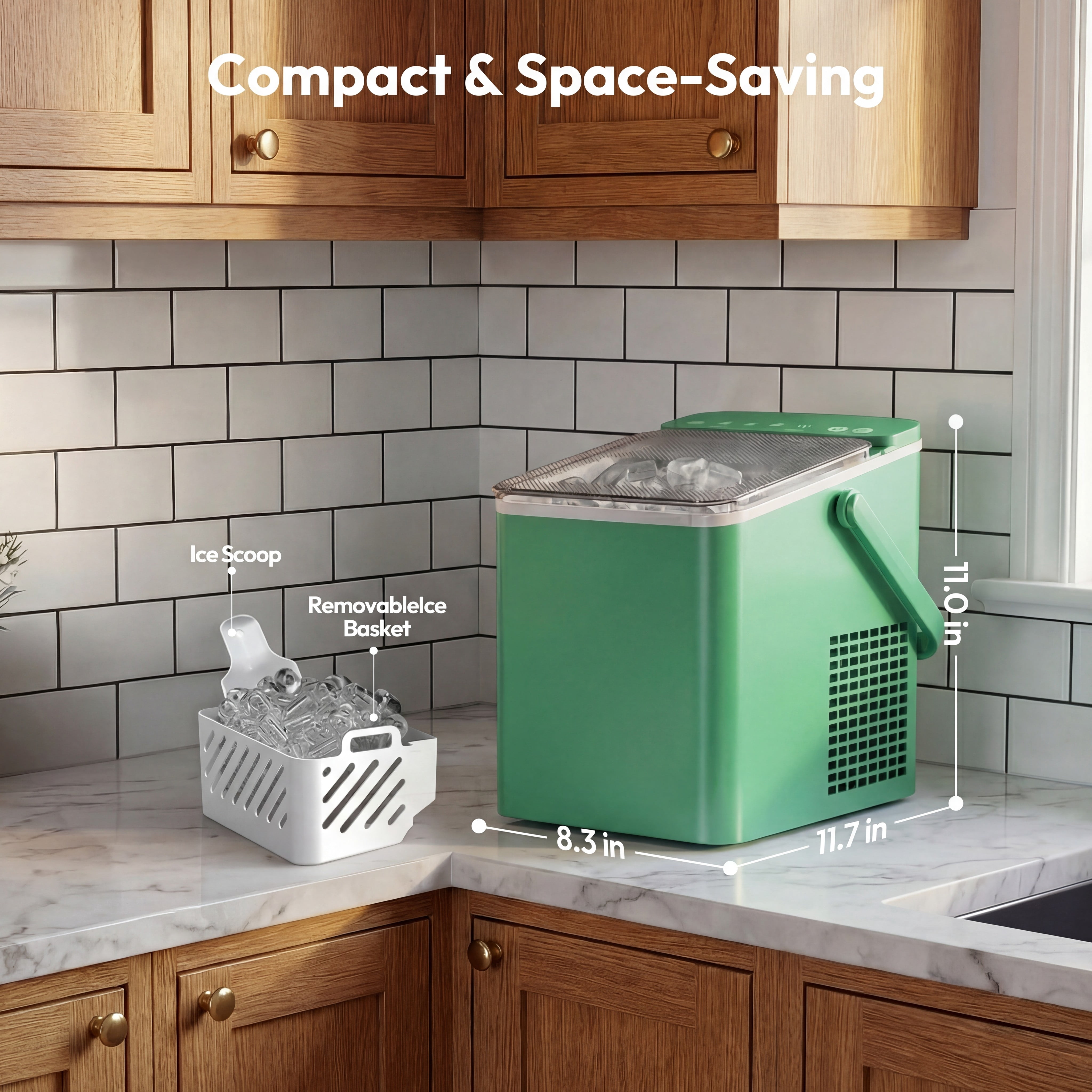 EUHOMY Countertop Ice Maker, 26 lbs/Day Portable Bullet Ice Machine, Self-Cleaning, Compact Design, Green