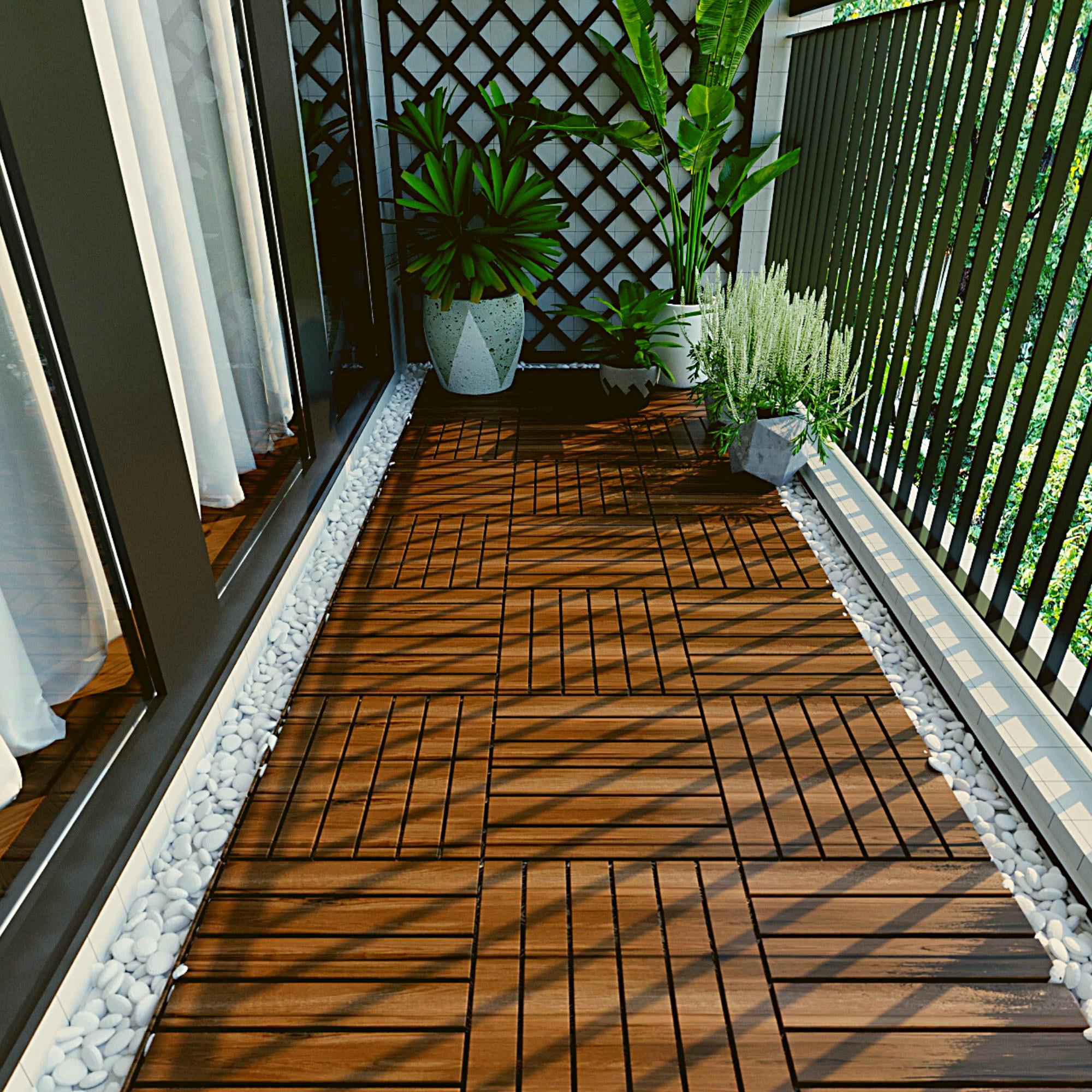 Outdoor Interlocking Patio Tiles 10 Pack, iRerts Waterproof Wood 12