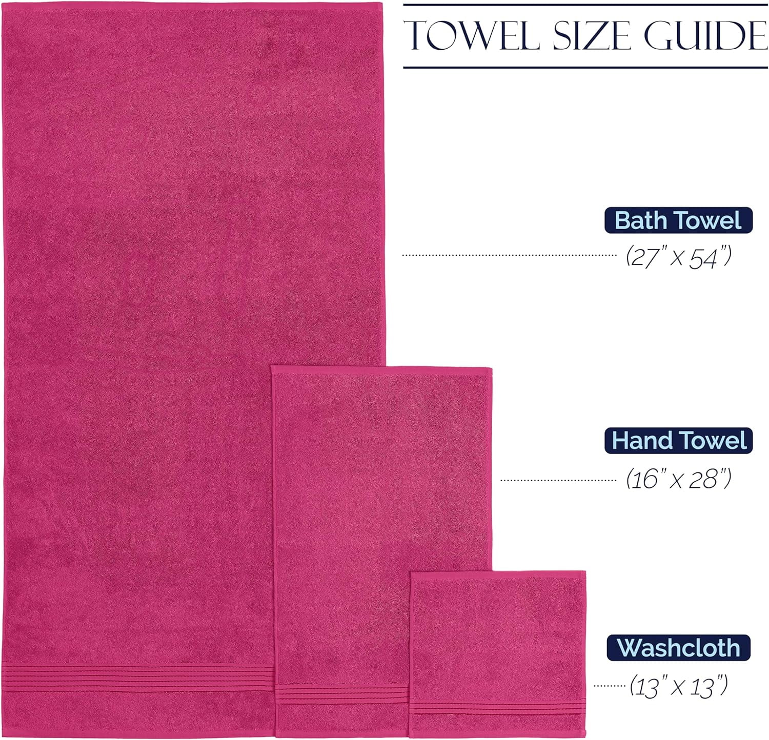 Discount Cotton 6-Piece Towel Set, Includes 2 Washcloths, 2 Hand Towels and 2 Bath Towels, 100% Turkish Cotton - Highly Absorbent and Super Soft Towels for Bathroom, Hot Pink