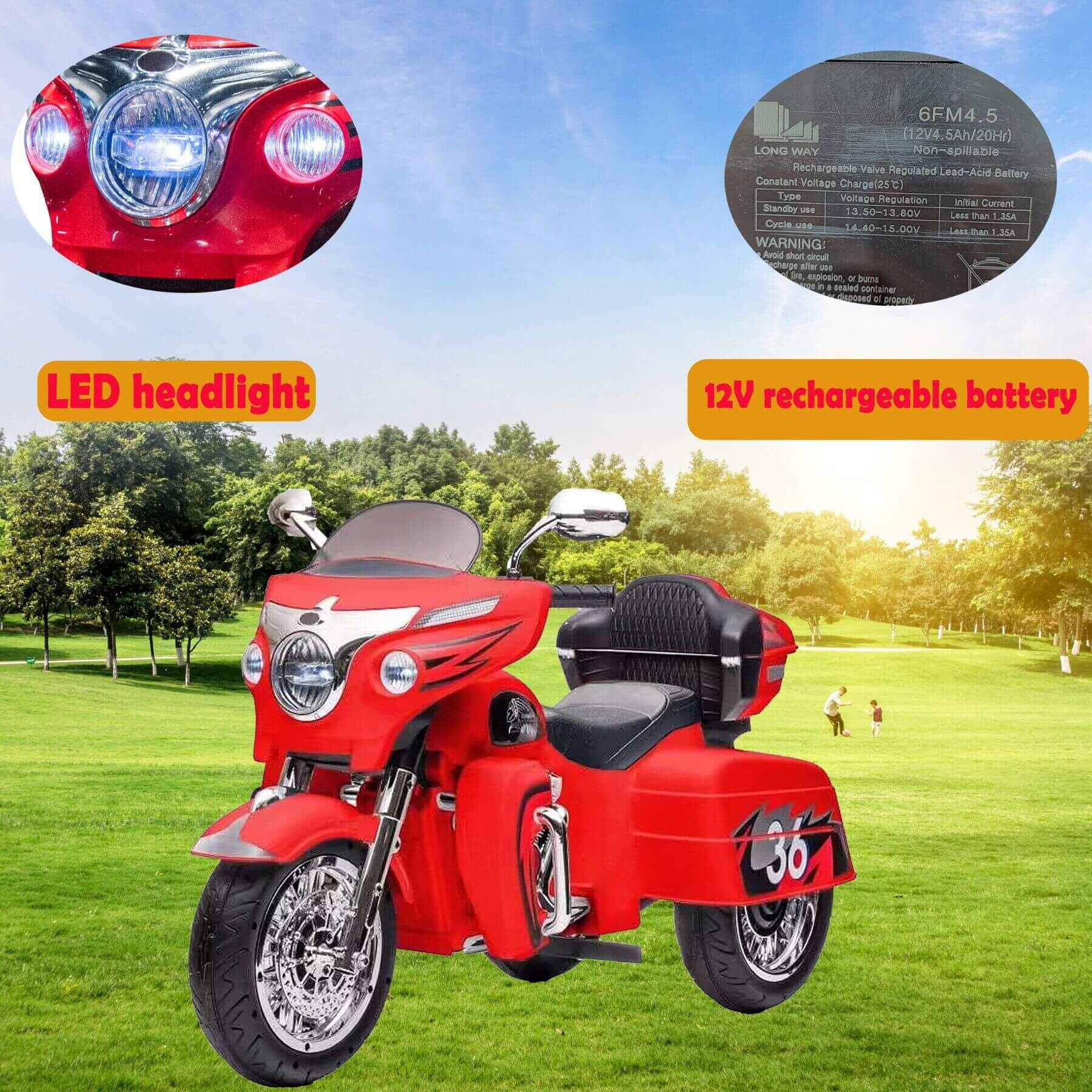 Tamco 12V Kids Electric Ride On Motorcycle with Two Seat and 3 Wheels, Red
