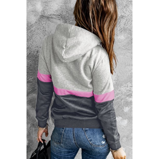ABPHQTO Sudadera con capucha gris con cuello vuelto y cordón ajustable para mujer