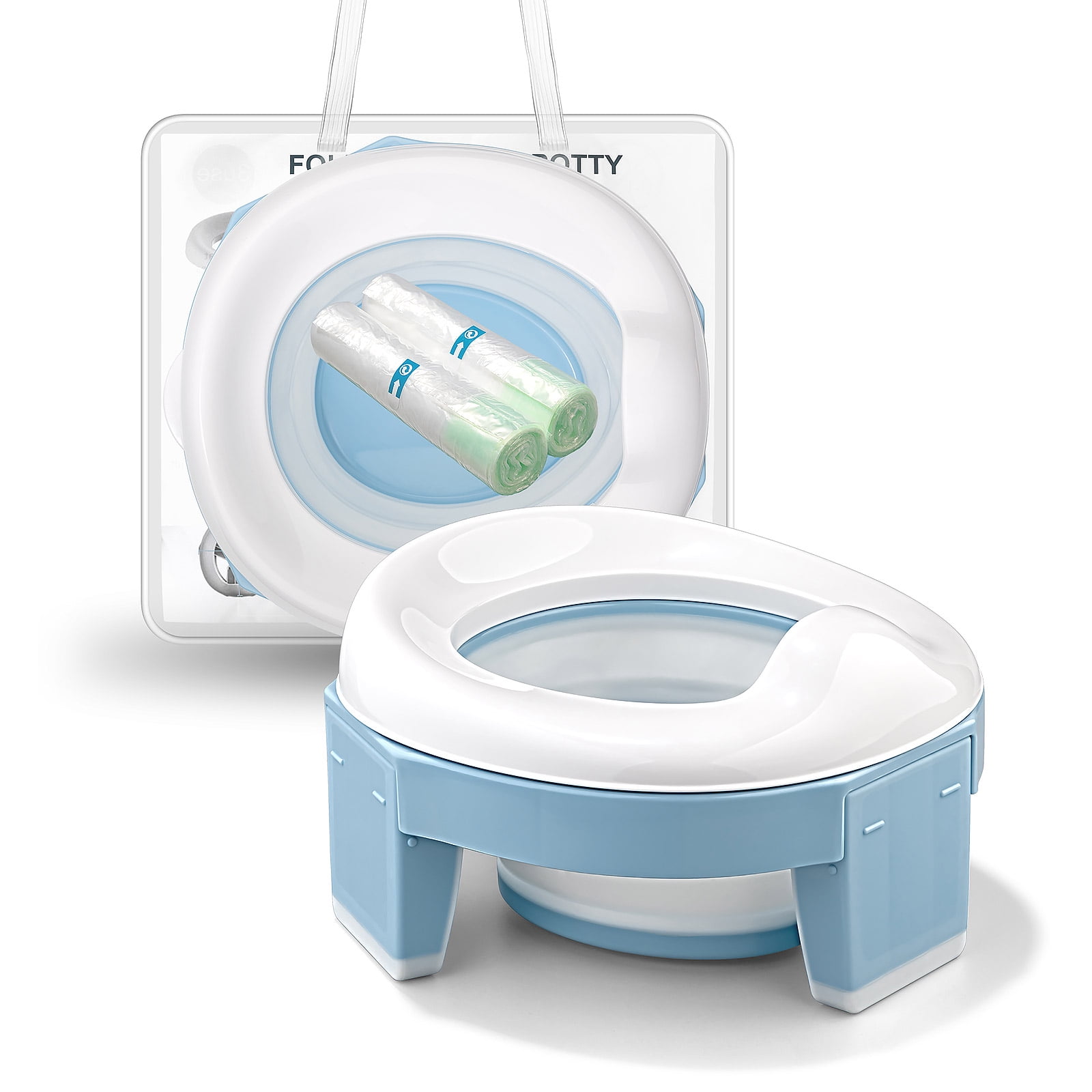 OKAYC Travel Potty Portable Potty Training Seat for Toddler Kids Foldable Toilet Seat Baby Potty Seat for Indoor and Outdoor Blue
