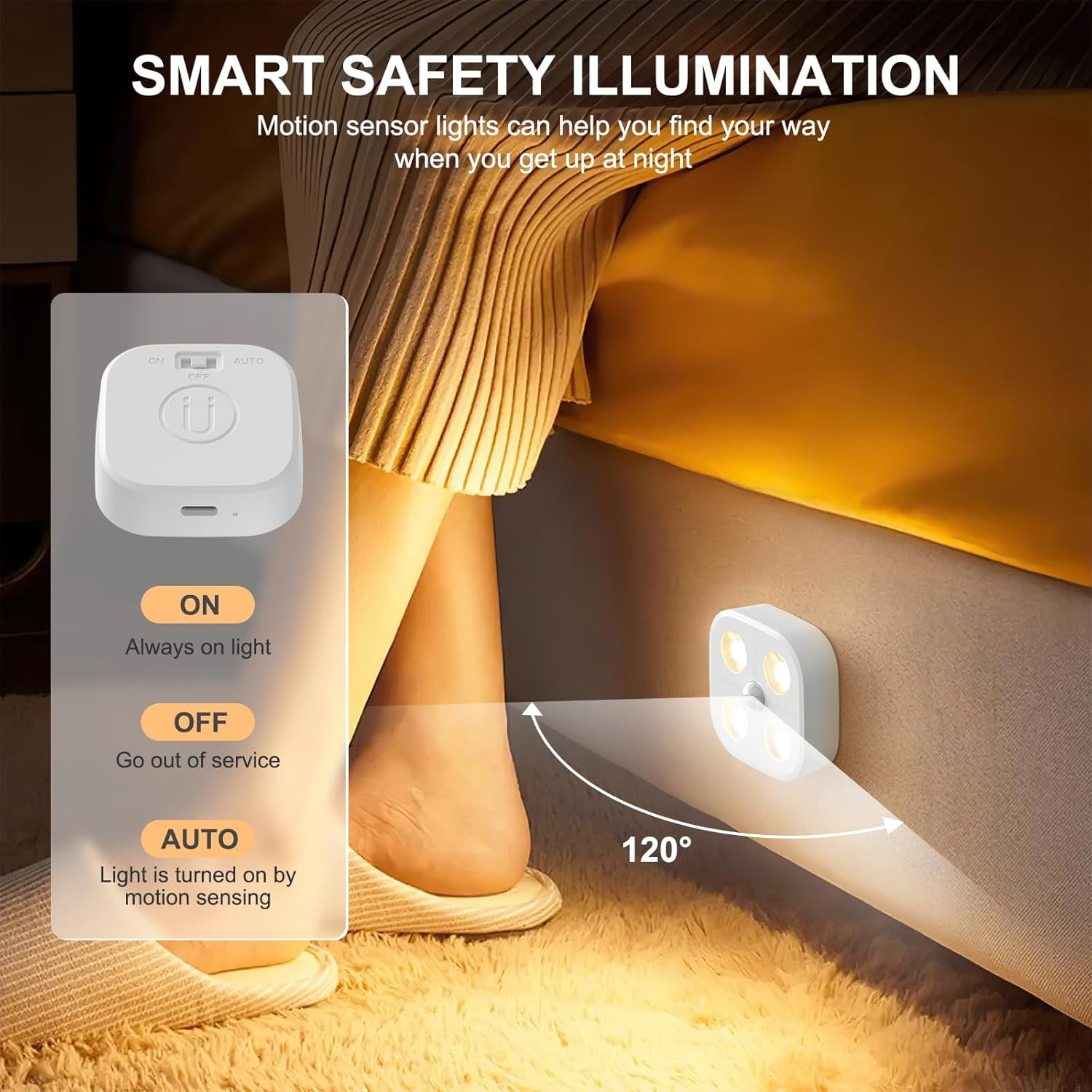 Wireless LED Puck Lights, Motion Sensor Lights Indoor, Rechargeable Stair Lights with Remote Control, 3 RGB Cabinet Lights Change Modes, Suitable for Stairs, under Closet, Bedroom, Kitchen,White