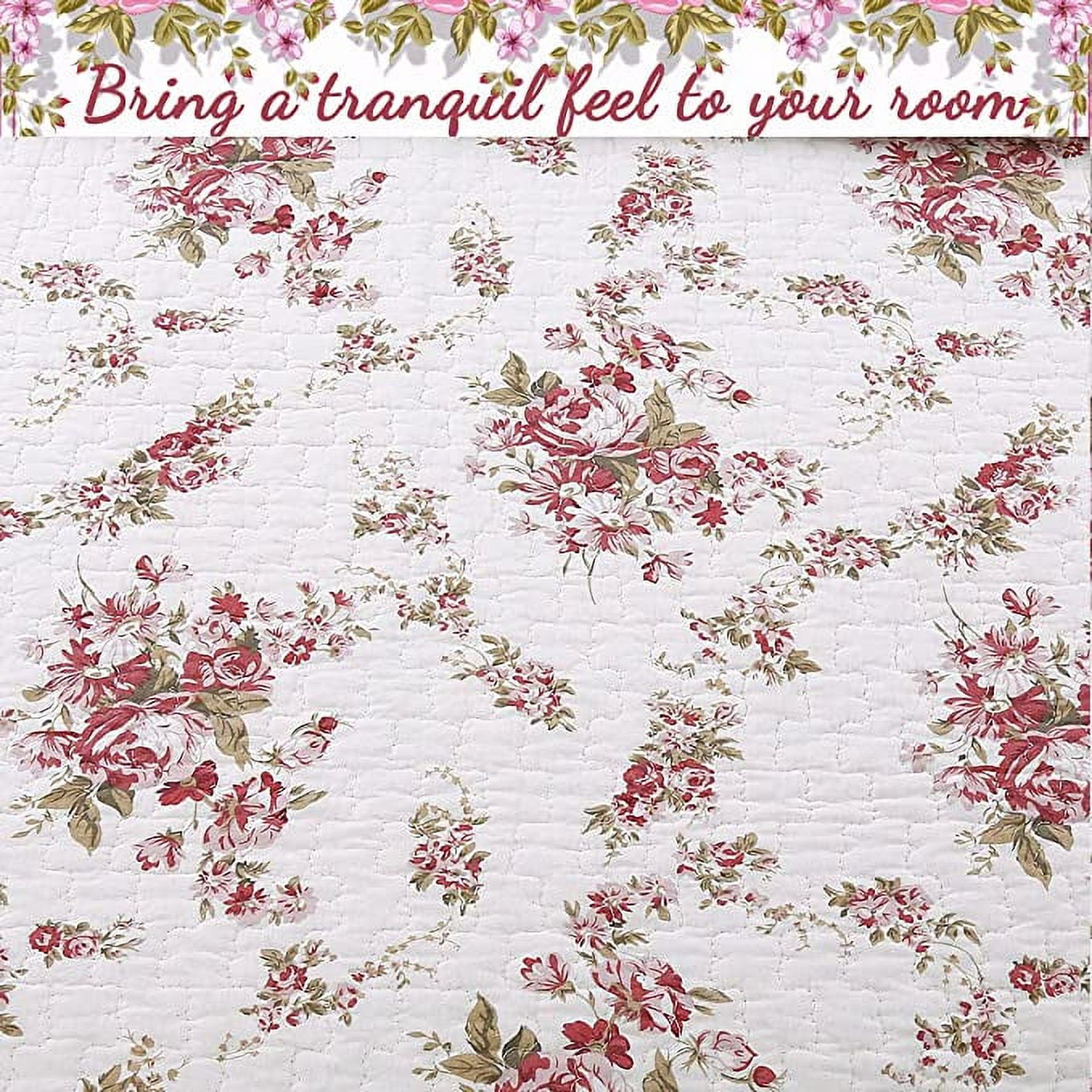 Cozy Line Cottage Vintage Rose Reversible 100% Cotton Quilt Bedding Set, 3-Piece Queen Set