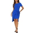 thumbnail image 2 of INSPIRE CHIC Women's Tie Waist Short Sleeve Casual Work Office Sheath Dress Royal Blue XS, 2 of 5