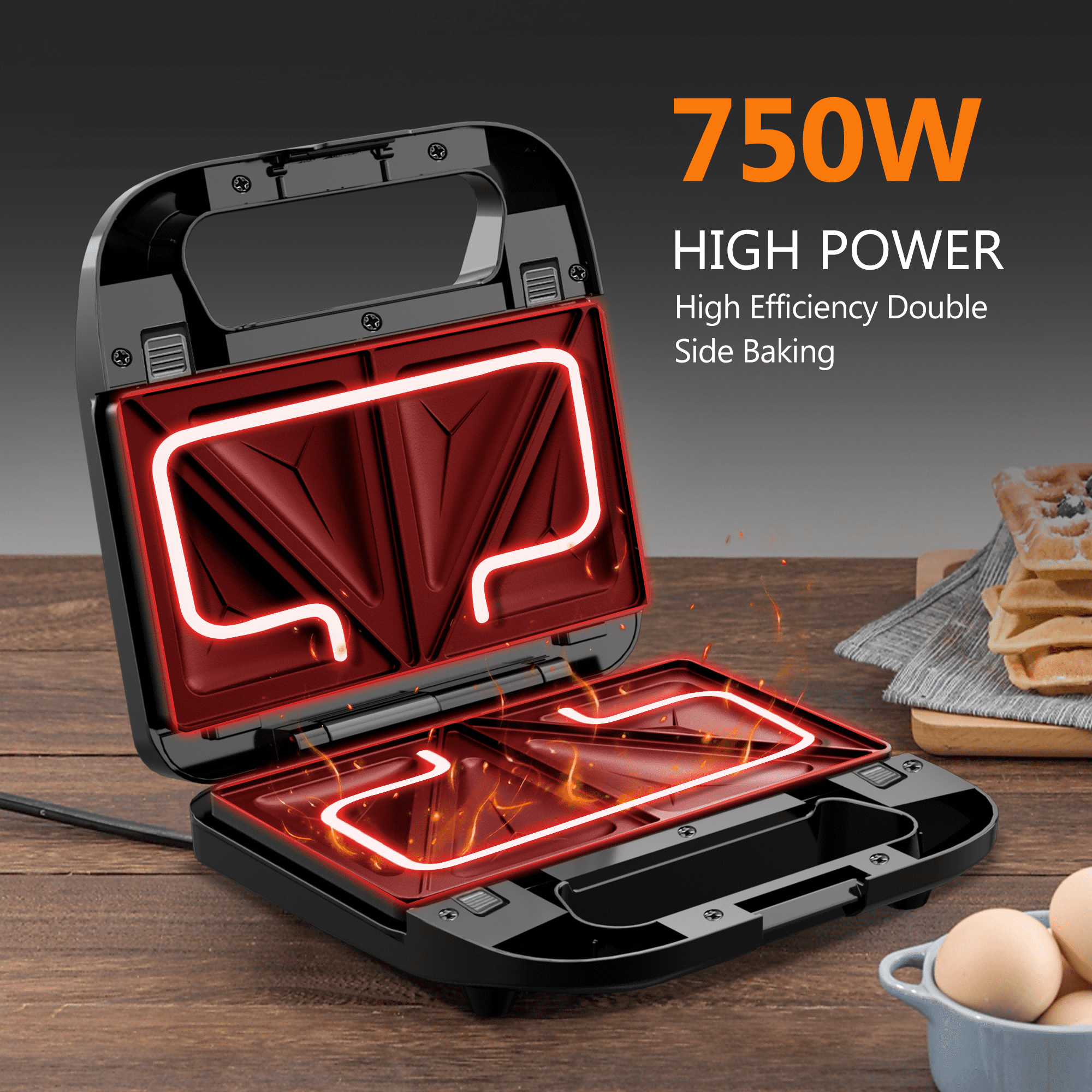 3 in 1 Sandwich Maker & Waffle Maker, 750W Panini Press with Removable Non-Stick Plate Easy to Clean, Grilled Cheese Maker for Home Kitchen Breakfast
