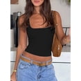 thumbnail image 6 of Women Summer Square Neck Tank Tops Workout Cropped Ribbed Summer Camisole Sleeveless Clothes Black S, 6 of 10