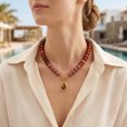 thumbnail image 2 of PISONIC Multi-Color Gradient Resin Beaded Choker Necklace for Women, 18K Gold Plated Stainless Steel OT Toggle Clasp Pendant Collarbone Jewelry, Niche Luxury Vacation Statement Necklaces, 2 of 7