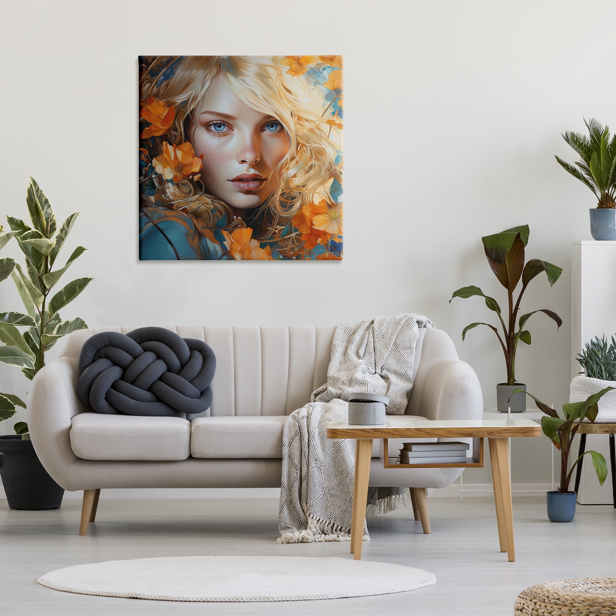 Stupell Industries Woman with Blue Gaze Botanical & Floral Painting Gallery Wrapped Canvas Art Print Wall Art, 36 x 36