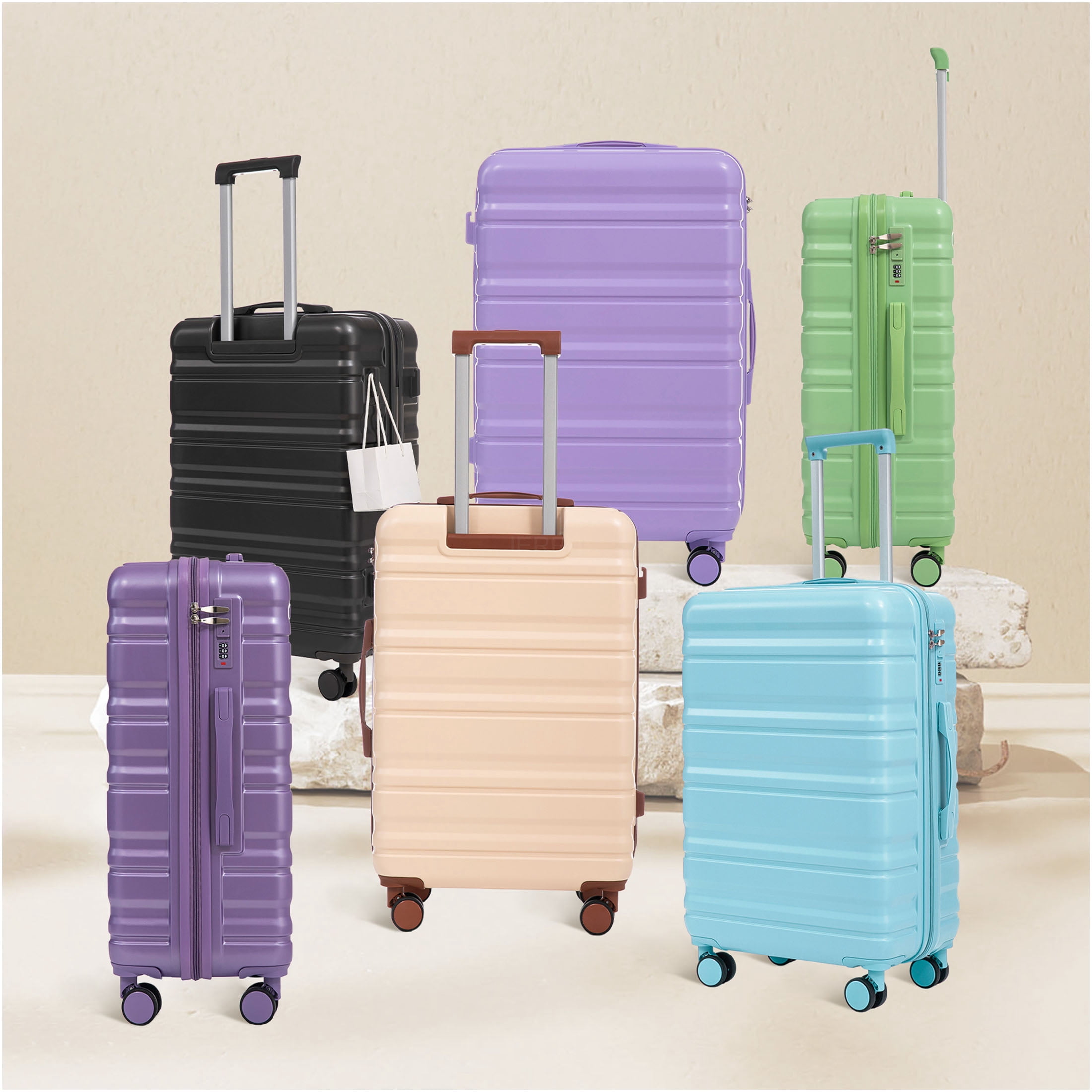 JERFIT 3-Piece Luggage Set Hardshell Spinner Suitcases with TSA Lock, Lightweight ABS Carry On Checked Luggage, Purple
