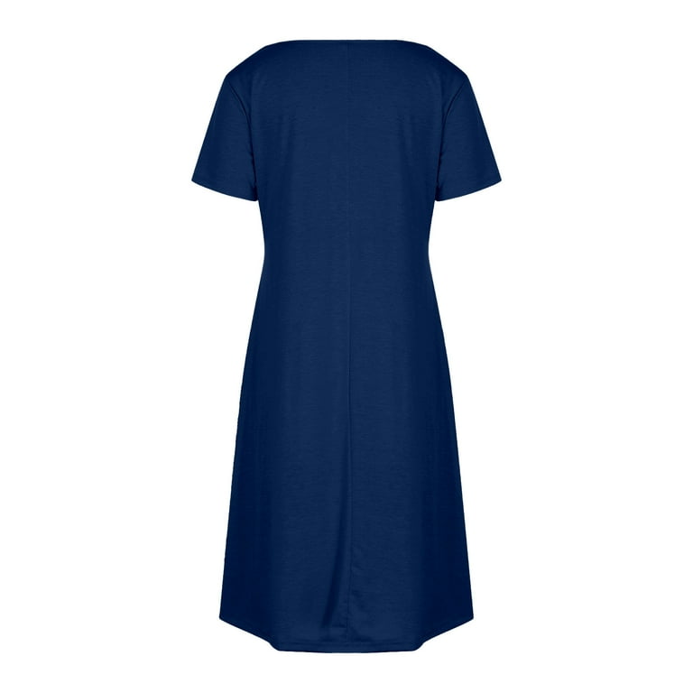 XWSHYW Women's Dress Fashion Solid Color V-Neck Mid-Length Dress Quick Dry Slim Fit Short Sleeve Beach Dress, Size: 2XL:US(12), Blue