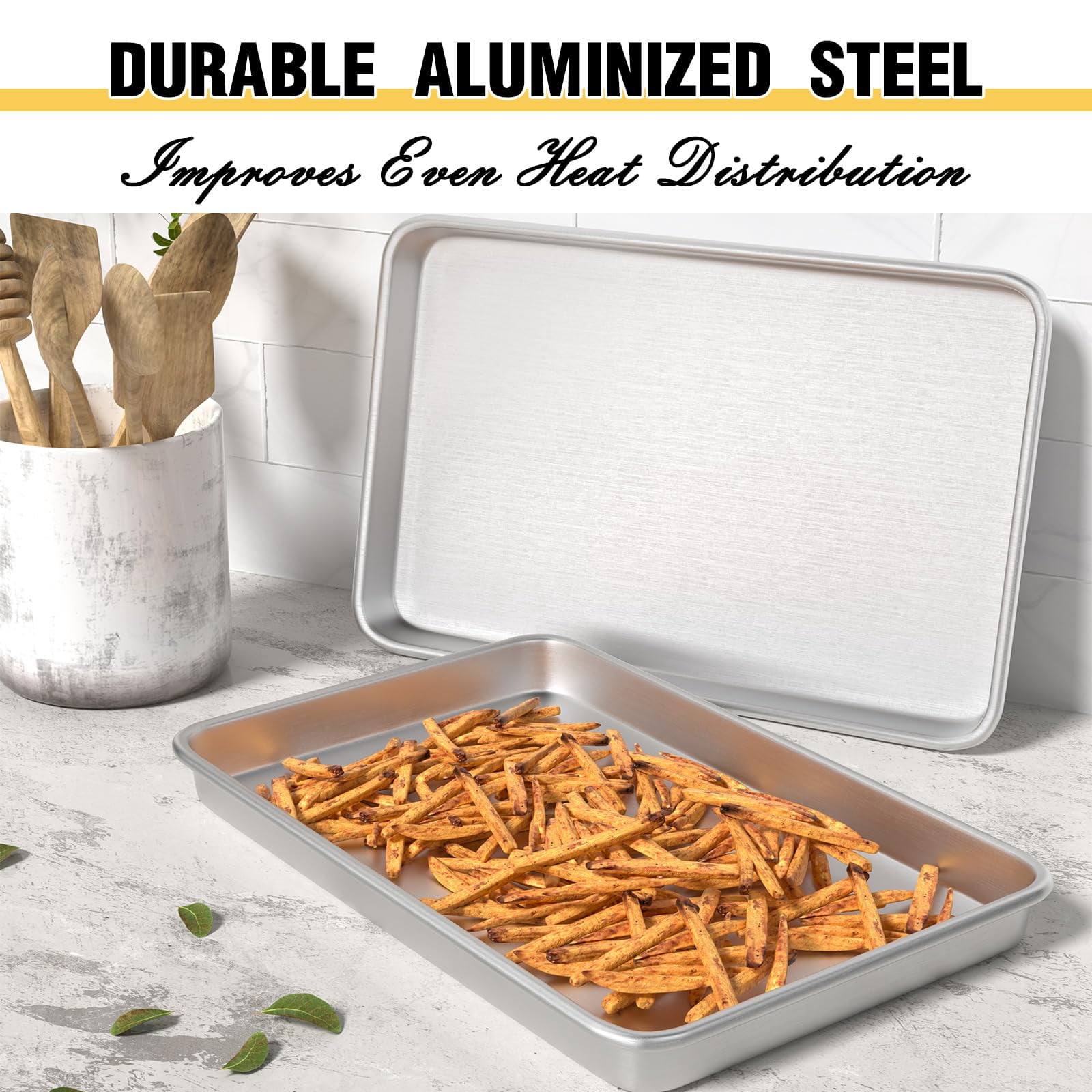 Commercial Quality Baking Sheet Pan Set  Aluminum Cookie Warp Resistant Baker's Half Large Thick Tray Pans For Roasting(2 Pack 18x13in)