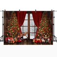 thumbnail image 1 of Mocsicka-telón de fondo de Navidad para niños, árbol de Navidad, corona de ventana, bosque de invierno, Fondo de fotografía para estudio fotográfico, 1 of 4