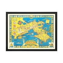 Newport Art, 1945 Vintage Map of Newport Rhode Island, RI History Wall Decor Gift, Old Newport Map - 24" x 18" Black Framed Print