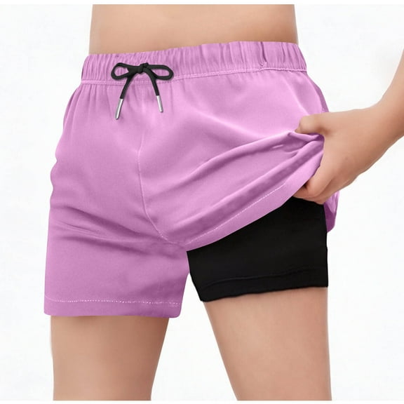 ZACPNCV Swim Shorts for Girls Dry High Waisted Trunks with Liner Dstring Beach Board Shorts Swim Bottoms Purple 10-11 Years