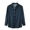 thumbnail image 1 of Top de camisa a rayas de manga larga con cuello levantado y bolsillo lateral único para otoño e invierno para hombre Pompotops oipoqjl50908, 1 of 9