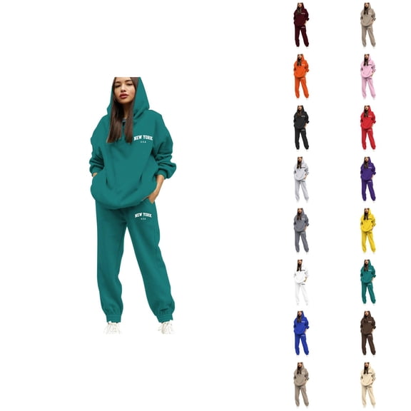 New York Womens Sweat Suits 2 Piece Set 2026 Fall Winter Trendy Hoodie and Jogger Sweatpants Matching Set Streetwear
