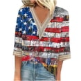 thumbnail image 2 of Itsame Fourth of July Independence Day Short T-Shirt Sleeve Womens American Flags Printed Short Sleeve Top, V-Neck Multicolor, 2 of 5