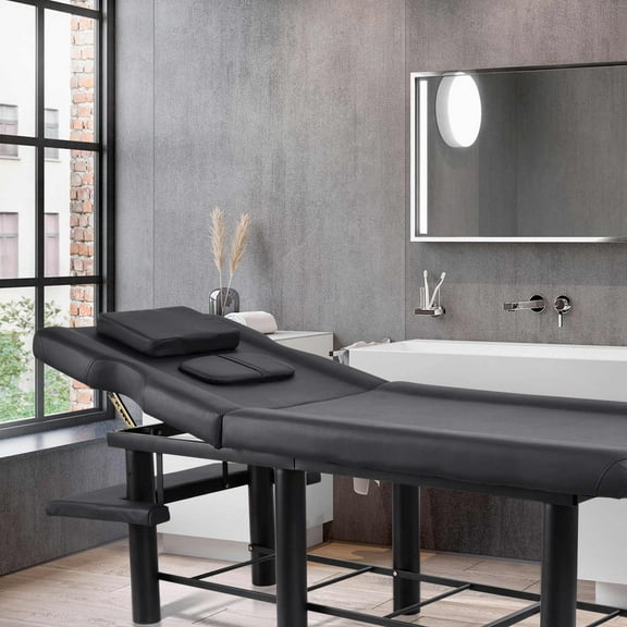 PWTOOL Black Stationary Massage Bed, Bench Waxing Bed with Adjustable Backrest, 440lbs/200kg Load Capacity, for Home-Based Massage Businesses