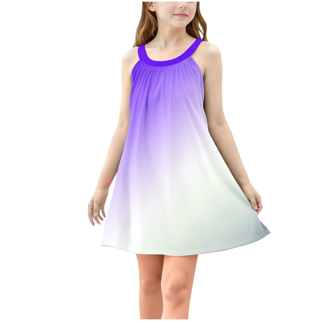 Bwiyojiz Tailles Mode 110-160 Robe Sans Manches à Col Rond Tout-Petits Enfants Mignonne Dégradé Camisole Ligne a Bretelles Infroissable, 11 Ans, Cadeaux pour la Famille, Violet
