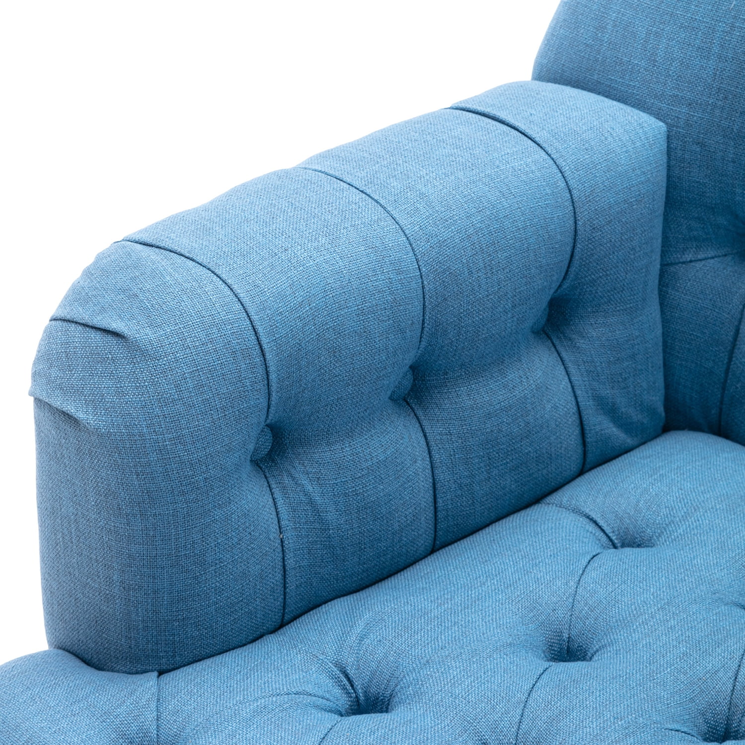 Kadyn Arm Chair for Bedroom, Mid Century Accent Chair with Linen Fabric and Ottoman, Button-Tufted Upholstered Chair Set, Blue