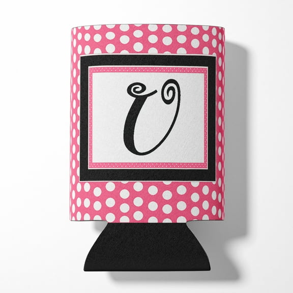 Carolines Treasures CJ1001-UCC Letter U Initial Monogram - Pink Black Polka Dots Can or Bottle Hugger
