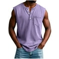 thumbnail image 3 of Horkkom Tank Tops Men Summer V Neck Solid Color Button Down Shirt Casual Workout Muscle Sleeveless Shirts with Pocket, Gifts for Men 2XL, 3 of 7
