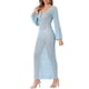 thumbnail image 4 of INSPIRAR CHIC Vestido de baño de manga larga con escote en V y huecos, cubre baño de playa de ganchillo maxi L Azul, 4 of 6