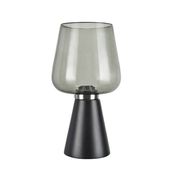 Aspen Creative 40104, 12 1/2" High Transitional Table Lamp, Black Finish with Smoke Glass Lamp Shade, 6 3/4" Wide
