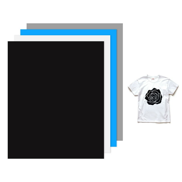 Uxcell 4 Hojas de Vinilo Puff 3D Transferencia de Calor 12x10 Pulgadas Negro, Blanco, Azul Cielo, Gris para Camisetas y Proyectos de Tela DIY