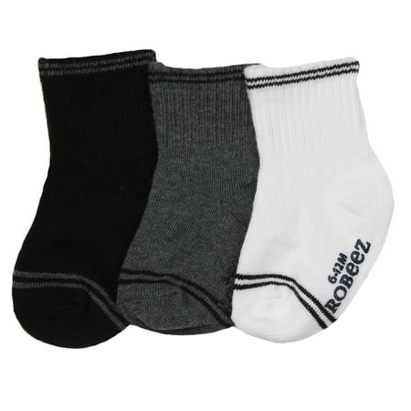 Robeez Bows - Robeez Baby Boys Basic Grey Black and White Socks Toddler 2T-4T Solid Color Socks with Stripe Trim 3 Pack