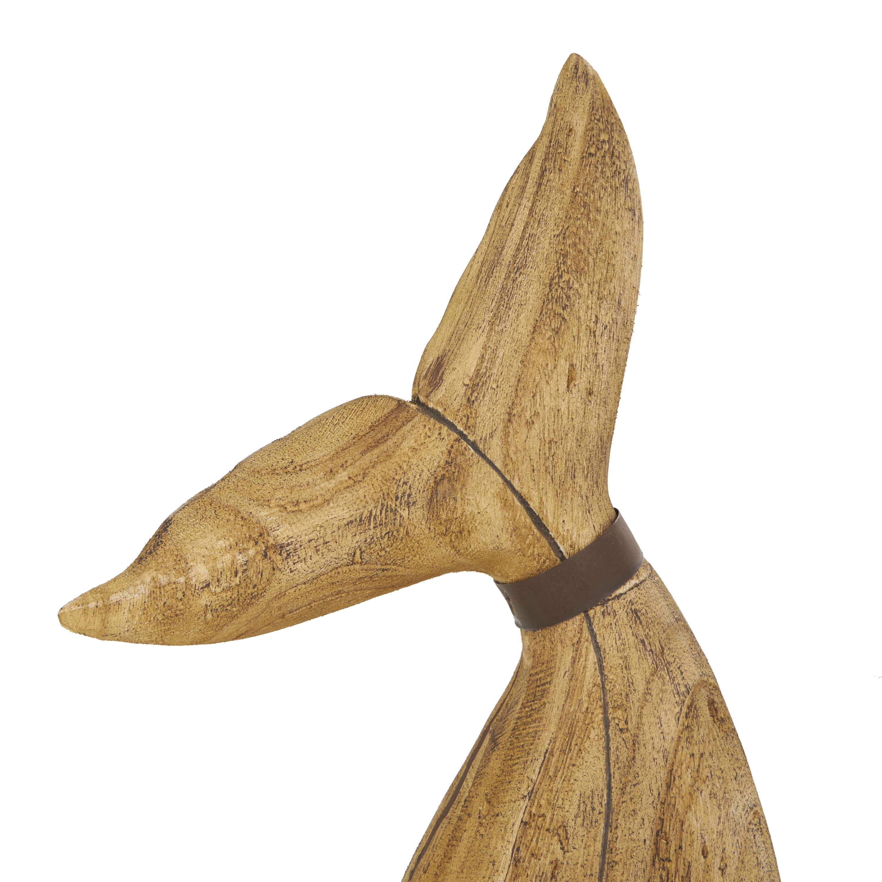 17", 13"H Brown Wood Handmade Tail Whale Sculpture with Metal Band Accents, by DecMode (2 Count)