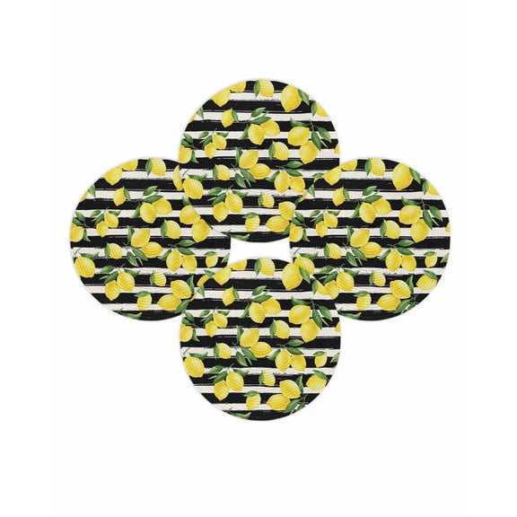 Round Placemats Set of 4 Yellow Lemon Place Mats Washable Woven Placemat Summer Fruit Black Striped Circle Braided Table Mat for Kitchen Dining Table Party Home Decor 15 Inch