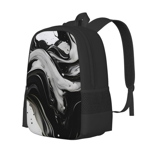Disketp Fluid Black White Paint Swirls Mochila Minimalista de Gran Capacidad, Mochila de Viaje para Escuela, Trabajo o Uso Diario