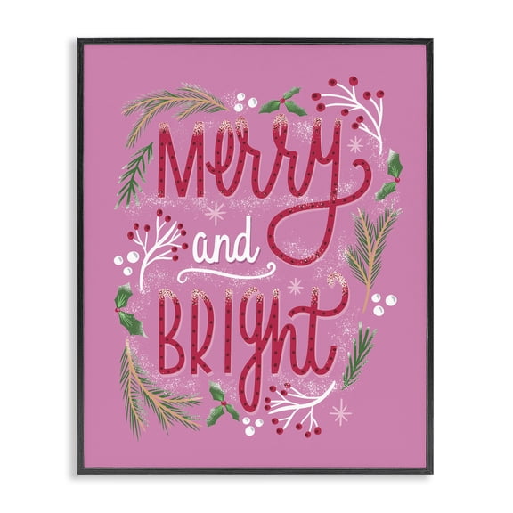 Stupell Industries Shabby Chic Merry and Bright Pink Pine Black Framed Giclee Art, 11 x 14, by Louise Allen Designs