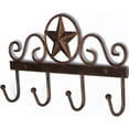 thumbnail image 2 of Yebei Rustic Farmhouse Star Key Rack Holder with 4 Hooks, Decorative Metal Wall-Mounted Design, 10-Inch, Dark Brown, 2 of 6