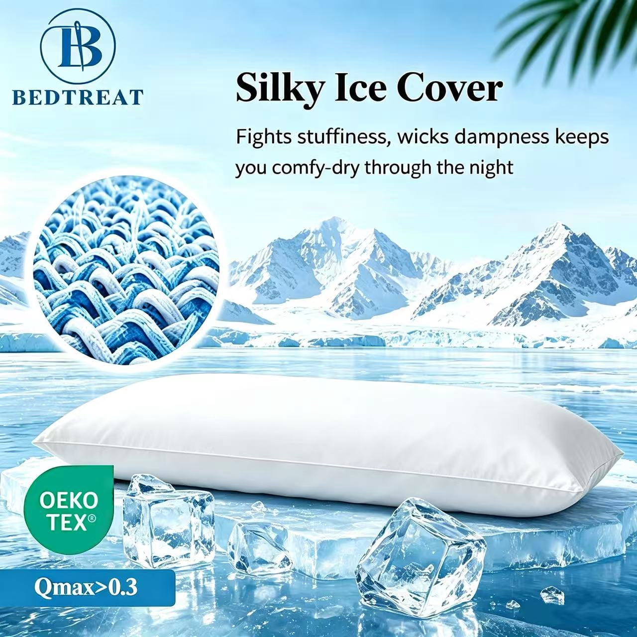BedTreat Full Cooling Body Pillow for Adults - Soft & Hypoallergenic Body Support for Side Sleepers - Durable & Machine Washable with Reversible Cooling Cover（20 X 54, White)