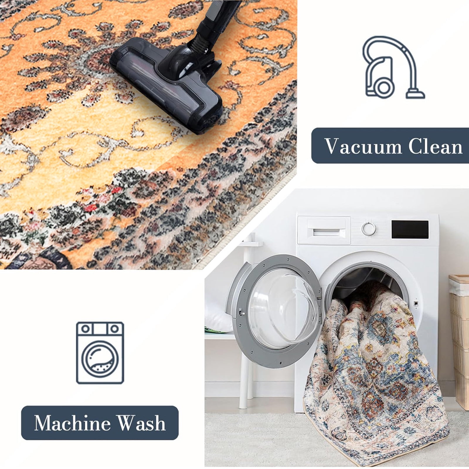 SUSUZI 5.3' x 7.5' Area Rug Boho Living Room Rug, Washable Low Pile Non Slip Carpet for Bedroom, Dining Room, Retro Area Rug Indoor