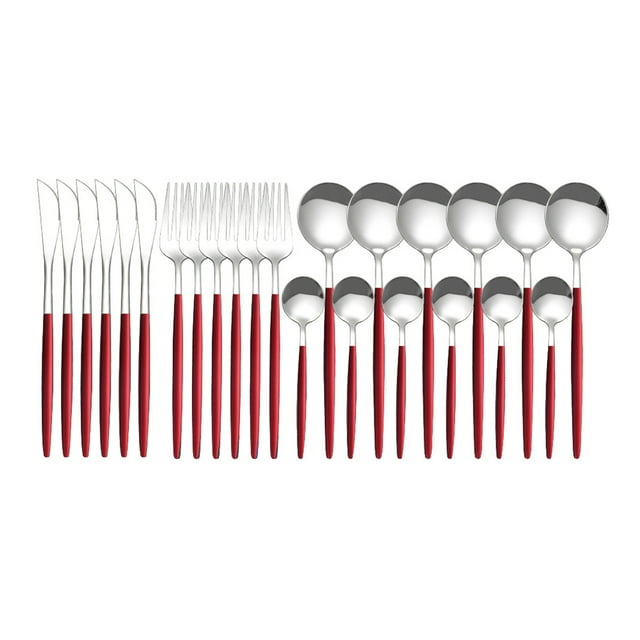 Yeacher 24Pcs Stainless Steel Dinnerware Set Kitchen Cutlery Set Knife Fork Spoon Flatware Tableware Minimalist Silverware