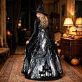 thumbnail image 5 of Women Halloween Witch Maxi Dress, Long Sleeve V Neck Lace Cuff A Line Floor Length Dress, Gothic Haunted House Printed Evening Party Dress, 5 of 6