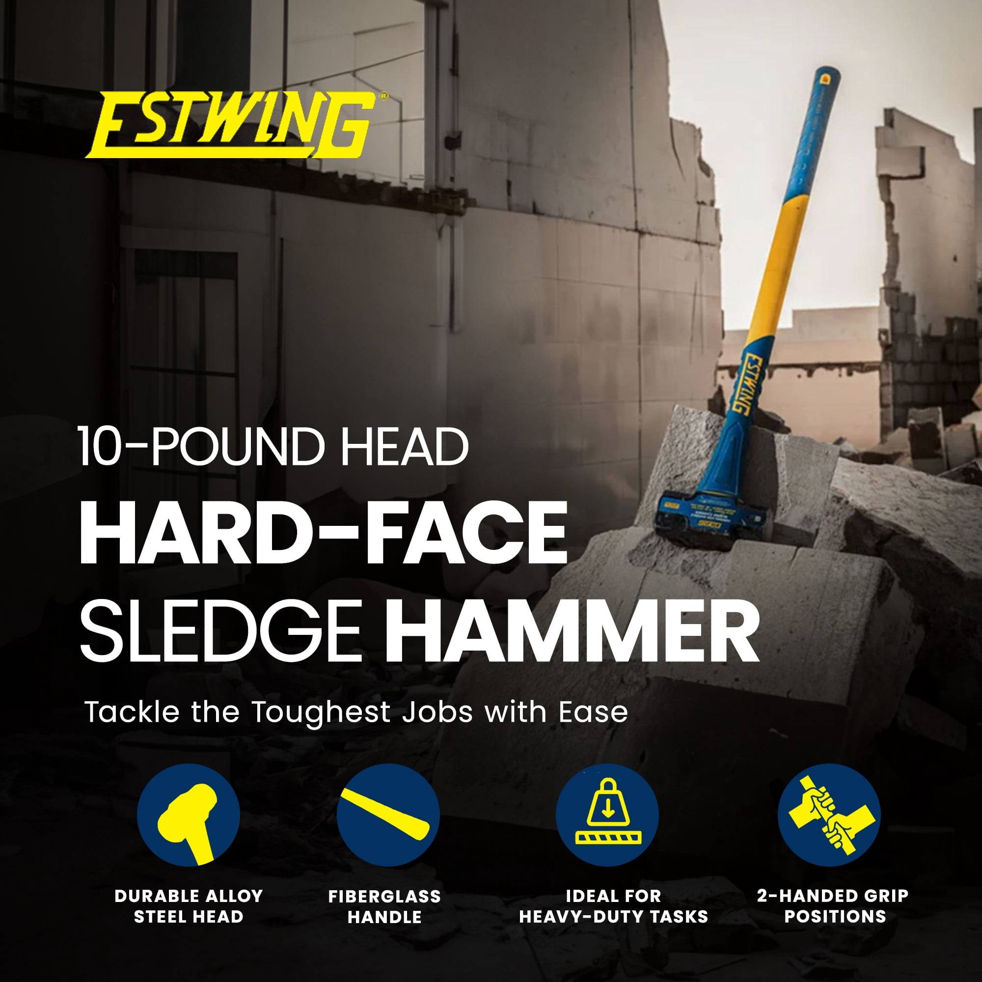 Estwing 10 Pound Head Hard Face Sledge Hammer with 36" Fiberglass Handle