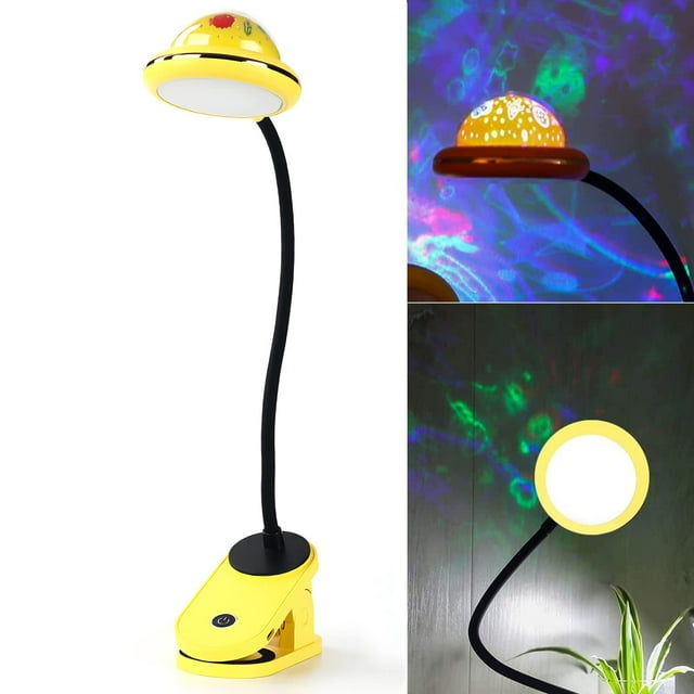 Lampe de Lecture Pliante à LED pour Lit, Lampe de Lecture Dimmable 2W pour Enfants, avec mini Projecteur Lampe de Nuit Rechargeable USB, 6000K Blanc Froid Contrôle Tactile pour Chambre Salon (Jaune)JBZ